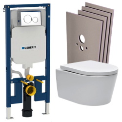 Geberit UP720 extra-flat toilet support + SATrimless toilet + Toilet seat+ Wall cladding set (SLIM-SATrimless-C-sabo)