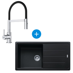 Franke Basis Sink Set 97x50cm with reversible drainer, Fragranit +, Onyx + Matt black + Semi-pro swan neck mixer with hand shower