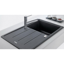 Franke Basis Sink Set 97x50cm with reversible drainer, Fragranit +, Onyx + Matt black + Semi-pro swan neck mixer with hand shower