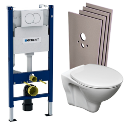 Geberit Duofix support frame + Cersanit S-line Pro toilet + seat + white plate + Wall cladding set (S-LineProGeb3-sabo)