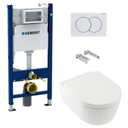 Geberit Pack WC Support frame + Villeroy & Boch ArceauRimless WC + SoftClose seat + White plate (ArceauRimlessGeb3)