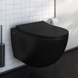 Toilet Pack V-Fix Frame + Matt Black Sento Rimless Toilet + Soft-Close Seat + Matt Black Flush Plate (V-FixBlackSento-B)