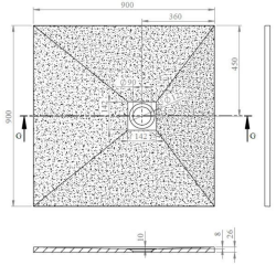 Alek Square shower tray 90x90 cm with trap, in cast marble, Grey (SATALEK90QS)