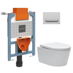 Vitra  82cm support frame + SAT rimless toilet + Softclose seat + Matt chrome plate (VUNI82SAT-5)