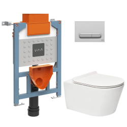 Vitra  82cm support frame + SAT rimless toilet + Softclose seat + Matt chrome plate (VUNI82BREVIS-5)