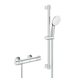 Grohe Grohtherm 800 Set Thermostatic Mixer Shower 1/2" + Hand Shower with 2 Jets + 60cm Shower Bar + Hose (G34565002)