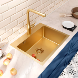 Ceramia Timeless Build-in kitchen sink in stainless steel 304, 1 bowl, 55x45x21 cm, Brushed gold PVD (TMLKST-5545BG)