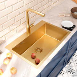 Ceramia Timeless Build-in kitchen sink in stainless steel 304, 1 bowl , 68x45x21 cm, Brushed gold PVD