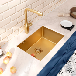 Ceramia Timeless Undermount kitchen sink in 304 stainless steel, 1 bowl, 55x45x21 cm, Brushed gold PVD (TMLKSU-5545BG)