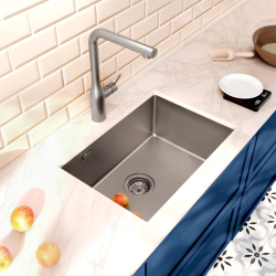 Ceramia Timeless Undermount kitchen sink in 304 stainless steel, 1 bowl, 55x45x21 cm, Gun Metal brushed PVD (TMLKSU-5545BGM)