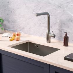 Ceramia Timeless Undermount kitchen sink in 304 stainless steel, 1 bowl, 55x45x21 cm, Gun Metal brushed PVD (TMLKSU-5545BGM)