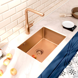 Ceramia Timeless Undermount kitchen sink in 304 stainless steel, 1 bowl, 55x45x21 cm, Brushed copper PVD (TMLKSU-5545BCP)