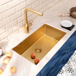 Ceramia Timeless Undermount kitchen sink in 304 stainless steel, 1 bowl, 68x45x21 cm, Brushed gold PVD