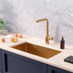 Ceramia Timeless Undermount kitchen sink in 304 stainless steel, 1 bowl, 68x45x21 cm, Brushed gold PVD