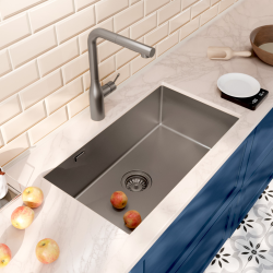 Ceramia Timeless Undermount kitchen sink in 304 stainless steel, 68x45x21 cm, Gun Metal brushed PVD (TMLKSU-6845BGM)