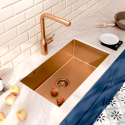 Ceramia Timeless Undermount kitchen sink in 304 stainless steel, 1 bowl, 68x45x21 cm, Brushed copper PVD