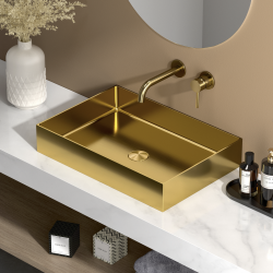 Ceramia Timeless Countertop Basin in 304 Stainless Steel, 55 x 38 x 11 cm, Without Overflow + Drain, Brushed Gold PVD (TMLW-5538BG)