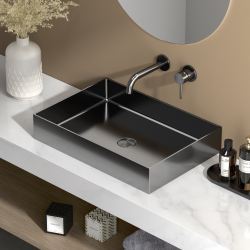 Ceramia Timeless Countertop Basin in 304 Stainless Steel, 55 x 38 x 11 cm, Without Overflow + Drain, Brushed Gunmetal PVD (TMLW-5538BGM)