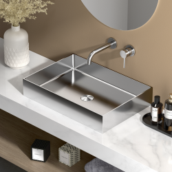 Ceramia Timeless Stainless Steel Washbasin 304, 55x38x11cm without overflow + Drain, Brushed Chrome (TMLW-5538BCR)