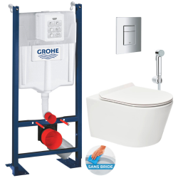 Grohe Free-standing frame + SAT Brevis Rimless WC + Ultra-thin softclose seat + Bidet shower + Matt chrome plate (PROBREVIS5SPR2)