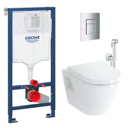 Grohe Rapid SL Frame + Vitra wall-mounted bowl + Toilet seat + Bidet hand shower + Chrome plate (RSLINTEGRAC1SPR3)