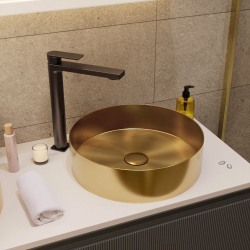 Ceramia Timeless Countertop Basin in Stainless Steel, 38 x 38 x 11 cm, Without Overflow + Drain, Brushed Gold (TMLW-3838BG)