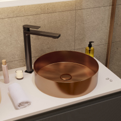 Ceramia Timeless Countertop Basin in Stainless Steel, 38 x 38 x 11 cm, Without Overflow + Drain, Brushed Copper (TMLW-3838BCP)