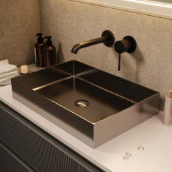 Ceramia Timeless Countertop Basin in 304 Stainless Steel, 55 x 38 x 11 cm, Without Overflow + Drain, Brushed Gunmetal PVD (TMLW-5538BGM)