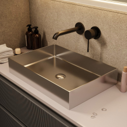 Ceramia Timeless Stainless Steel Washbasin 304, 55x38x11cm without overflow + Drain, Brushed Chrome (TMLW-5538BCR)