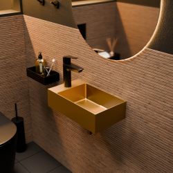 Ceramia Timeless Stainless Steel Hand Basin 304, 40x22x11cm, Brushed Gold PVD (TMLW-4022BG)