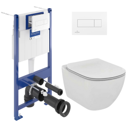 Villeroy & Boch Toilet set Frame + Ideal Standard TESI AquaBlade rimless bowl , invisible fixings + White flush plate (ViConnectTesi-2)