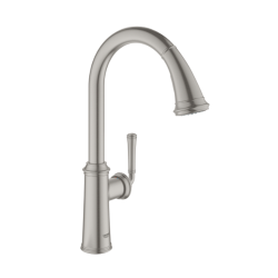 Grohe Gloucester C spout sink mixer with pull-out 2-jet hand shower, brushed stainless steel (G30422DC0)