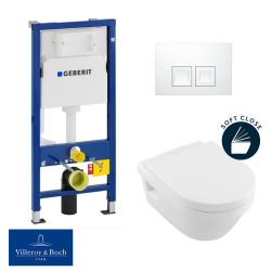 Geberit Villeroy & Boch toilet set UP100 frame + Delta50 White flush plate + Villeroy & Boch Architectura bowl + softclose seat