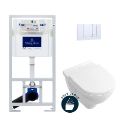 Pack WC Toilet Frame with O.Novo Toilet Bowl + Softclose seat + Chrome flush plate (ViConnectOnovo-1)