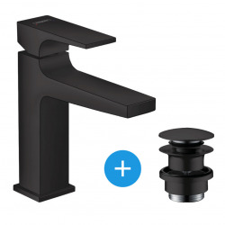 Hansgrohe Metropol Single lever basin Mixer 110 with Lever handle and Push-open waste, Matt black (32507670)