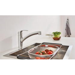 Grohe Sink mixer EUROSMART NEW low spout with pull-out spray SuperSteel (30305DC0)