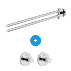 Grohe Essentials Set of 2 invisible wall hooks + Double metal towel bar (40364001 + 40371001)