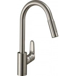 Hansgrohe Focus M41 Single lever kitchen mixer 240 with pull-out spray, 2 spray modes, Stainless steel finish (31815800)