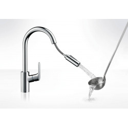 Hansgrohe Focus M41 Single lever kitchen mixer 240 with pull-out spray, 2 spray modes, Stainless steel finish (31815800)