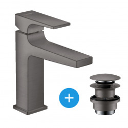 Hansgrohe Metropol Single lever basin mixer 110 with lever handle and push-open waste, brushed black chrome (32507340)