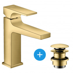 Hansgrohe Metropol Single lever basin mixer 110 with lever handle and push-open waste, polished gold-optic (32507990)