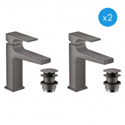 Hansgrohe Metropol Set of 2 washbasin mixers with Push-Open waste, Brushed black chrome (32507340-DUO)