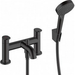 Hansgrohe Vernis Blend 2-hole rim mounted bath mixer with diverter valve and Vernis Blend hand shower Vario, matt black (71461670)