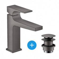 Swiss Aqua Technologies Infinitio white washbasin set + Hansgrohe Metropol 110 basin mixer with black brushed chrome drain (SATINF6040-SET)