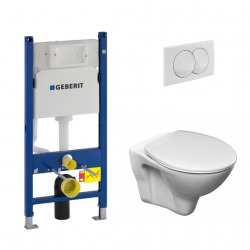 Geberit Toilet set  Duofix Frame + Cersanit S-line Pro bowl + Seat + White flush plate (S-LineProGeb3):