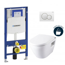 Geberit Toilet set support frame with Serel SM10 bowl + Softclose seat + White control plate (GebSM10-B)