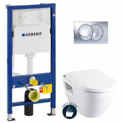 Geberit Toilet set Duofix support frame with Serel SM10 bowl + Softclose seat + Delta20 gloss chrome plate (SM10Geb4)