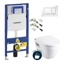 Geberit Toilet set Frame + Serel bowl + Soft close seat + White flush plate (GebSM10-H)