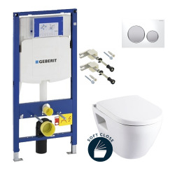 Geberit Toilet set UP320 Frame + Serel SM10 toilet + Softclose seat + White plate (GebSM10-I)