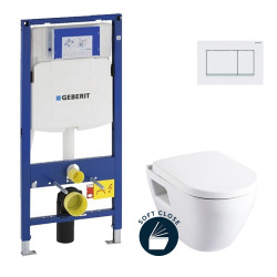 Geberit Toilet Set UP320 support frame + Serel SM10 toilet + Softclose seat + White flush plate (GebSM10-K)